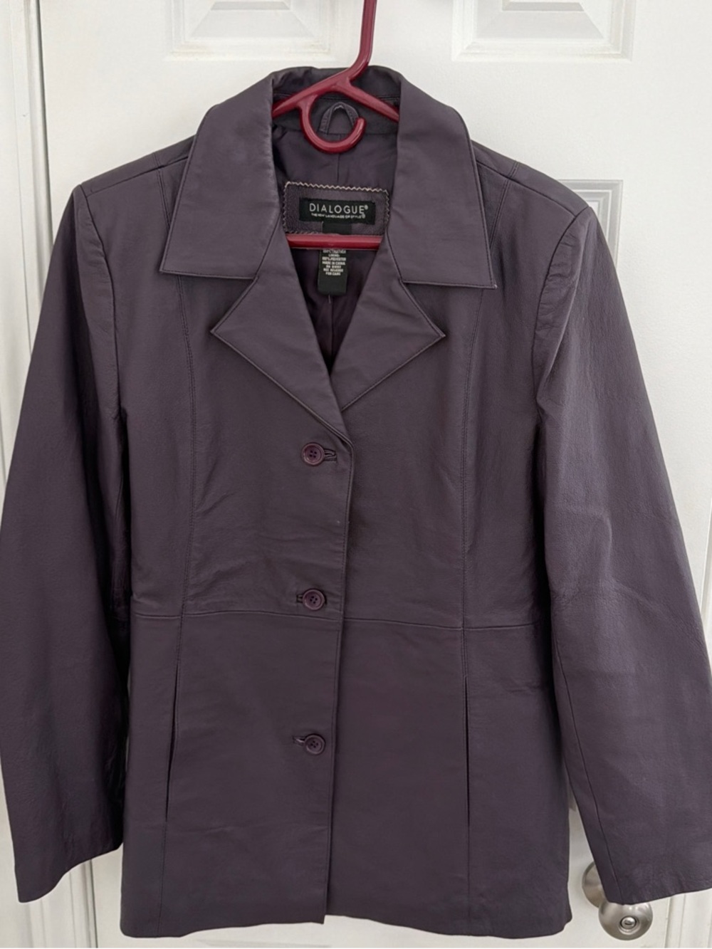 Dialogue Women's Plum Leather Button-Front Jacket Medium